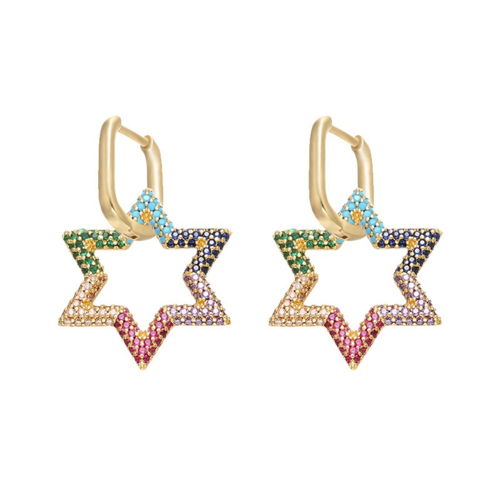 Cubic Zirconia rainbow star hoop earrings